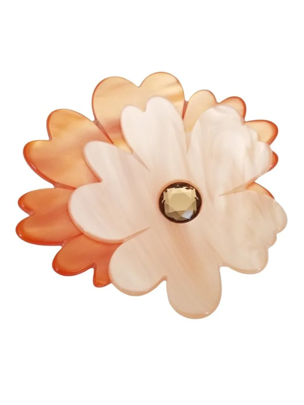 Pono Italian Acetate, Plastic Statement White, Peach Flower Brooch, Signed